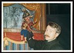 Norman Ernsting with the Punch puppet from his Punchinello Puppet Theatre