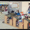 Postcard image of cats watching a Punch and Judy puppet show