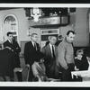 Joe Layton (director and choreographer), Samuel Taylor (book), Diahann Carroll (Barbara Woodruff), Richard Rodgers (music), Richard Kiley (David Jordan), Noelle Adam (Jeanette Valmy) and others at rehearsal for No Strings