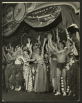 Myron McCormick (Luther Billis) and cast in South Pacific