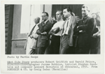 West Side Story producers Robert Griffith and Harold Prince, director-choreographer Jerome Robbins, lyricist Stephen Sondheim, and composer Leonard Bernstein at rehearsal