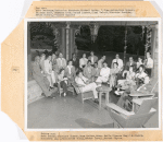 1947. Top row: Arna Bontemps, Katherine Shattuck, Michael Seide, unidentified man, Charles Seide, Owen Dodson, Eleanor Goff, Seymour Krim, Joseph Lasker, Alexei Haieff, Theodore Roethke, Betty Wahl Powers, O’Connor Barrett. Bottom row: Ruth Domino, Clarisse Blazek, Charles Neider, Steve Raffo, Ulysses Kay, J. F. Powers, Elizabeth Ames, Marguerite Young, Robert Lowell, Horace Cayton.