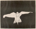 Two images of Loie Fuller dancing in a white costume.