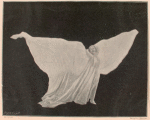 Two images of Loie Fuller dancing in a white costume.