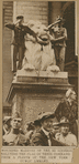 Wounded marines of the 2nd Division saluting the flag of their command from a plinth of the New York Public Library