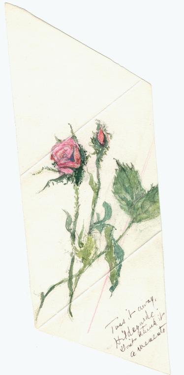Illustration of roses accompanied by a note