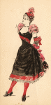 Dancing girl, in red and black ink