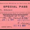 American museum of natural history, New York. Special pass for Vladimir Nabokov