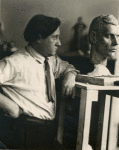 Gaston Lachaise with clay model of J. S. Watson