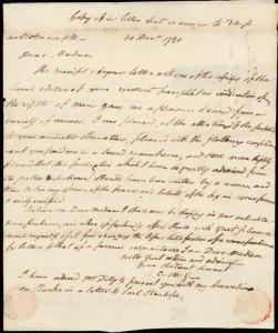 Catharine Macaulay autograph letter (copy) signed to Mary Wollstonecraft, 30 December 1790