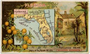 Series of advertising cards issued by Arbuckle Bros. Coffee Company, each consisting of a map of a United States state or territory with related illustrations