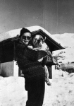 Truman Capote with dog in snow