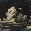 Sepia photograph of a Library Lion in Potter's studio in Connecticut.