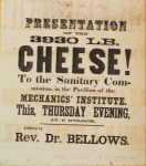 Notice of an address by Rev. Dr. Bellows upon presentation of cheese to the Sanitary Commission.