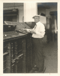 Hayden Carruth at the printing plant of the Woman's Home Companion in Springfield, Ohio