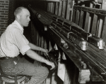 One man operates railroad system. Behind the scenes at "Railroads in Action," September, 1940.