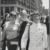 Ellen Broidy (with "Lavender Menace" t-shirt), Dolores Bargowski (in the middle, with t-shirt) and Rita Mae Brown (in uniform), march in the Christopher Street Liberation Day march, 1970