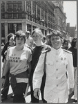 Ellen Broidy (with "Lavender Menace" t-shirt), Dolores Bargowski (in the middle, with t-shirt) and Rita Mae Brown (in uniform), march in the Christopher Street Liberation Day march, 1970