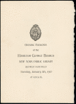 Opening Exercises of the Hamilton Grange Branch, January 8th, 1907. Cover of Invitation Card