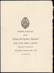 Opening Exercises of the Hamilton Grange Branch, January 8th, 1907. Cover of Invitation Card
