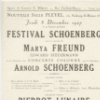Advertisement: Festival Schoenberg. Marya Freund, Edward Steuermann and the orchestra of the Concerts Colonne Arnold Schoenberg, and Nouvelle Salle Pleyel, Paris