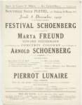 Advertisement: Festival Schoenberg. Marya Freund, Edward Steuermann and the orchestra of the Concerts Colonne Arnold Schoenberg, and Nouvelle Salle Pleyel, Paris