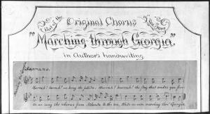 Part of the original chorus of the song Marching through Georgia: in author's handwriting