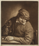 Half-length man holding glass