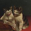 Christmas cards depicting cats reading, bears dancing, owls singing, tortoise, and hare.