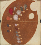 Artists' palette with various colors, each labeled with a letter.