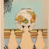 Three cats watching fish in an aquarium