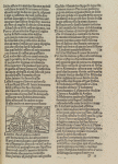 Page of text with illustration of man being beheaded