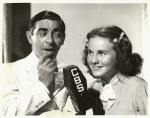 Publicity photo of Eddie Cantor and Deanna Durbin for his radio program The Eddie Cantor Show.