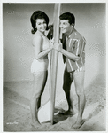 Publicity photo of Annette Funicello and Frankie Avalon in Muscle Beach Party.