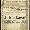Program for a benefit performance of Julius Caesar for the Shakespeare Statue Fund, featuring Junius Brutus Booth, Edwin Booth, and John Wilkes Booth