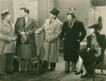 The Marx Brothers (Harpo, Groucho and Chico), unidentified actor (second from left), and Lucille Ball in the motion picture Room Service