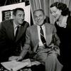Macdonald Carey, Moss Hart, and Kitty Carlisle during rehearsals for the stage production Anniversary Waltz