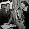 Macdonald Carey, Moss Hart, and Kitty Carlisle during rehearsals for the stage production Anniversary Waltz