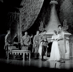 (From right to left) Robert Goulet, Julie Andrews, Roddy McDowall, and unidentified actors in the stage production Camelot