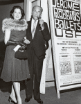 Kitty Carlisle and Moss Hart outside theatre for Jerome Robbins' Ballets USA, 1961.