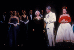 From right to left: Ethel Merman, Fernando Lamas, and unidentified cast members in the stage production Happy Hunting.