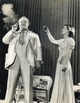 Burl Ives and Barbara Bel Geddes in a scene from the stage production Cat on a Hot Tin Roof.
