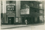 Exterior of the Plymouth Theatre showing "The Skin of Our Teeth" on the marquee.
