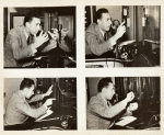 Compilation photos of William Spier directing the radio program, Suspense