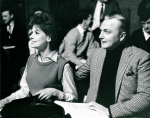 Unidentified actress and Jack Cassidy sitting during rehearsals of It's a bird, it's a plane, it's Superman