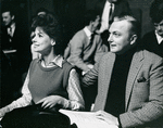 Unidentified actress and Jack Cassidy sitting during rehearsals of It's a bird, it's a plane, it's Superman