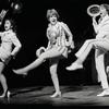 Jenny O'Hara, Dorothy Loudon and David Cassidy kicking up their left legs in a scene from The Fig Leaves are Falling