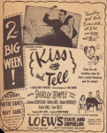 Newspaper ad for Kiss and Tell (Columbia Pictures)
