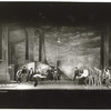 Mickey Calin, Ken LeRoy and dancers in "The Rumble" scene from the stage production West Side Story set design by Oliver Smith)