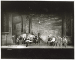Mickey Calin, Ken LeRoy and dancers in "The Rumble" scene from the stage production West Side Story set design by Oliver Smith)
